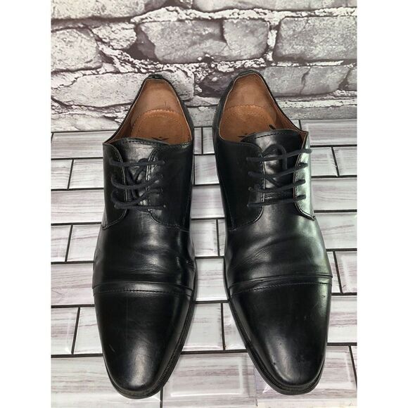 AQUILA Italian made Black Leather Cap Toe Dress Lace Up Shoes Men Sz 41EU/8M US - Picture 3 of 16